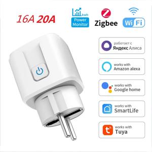 Tuya 또는 Zigbee EU 플러그 WIFI 16/20A, 전력 모니터링 타이밍 기능이 있는 스마트 소켓, 음성 제어, Alexa, Google Home, Alice와 호환