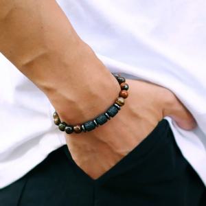 패션 천연석 팔찌 남성 의류 액세서리 8mm 화산암 Howlite Tiger Eyes Beads Braslet Healing Homme Joias