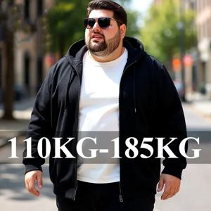 가을 겨울 플러스 사이즈 재킷 남성용 포켓 코트 루즈핏 패션 풀 집업 후드 코트 5XL 6XL 7XL 큰 사이즈 남성 의류 110-185KG