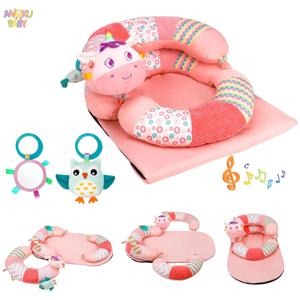 3 in 1 아기 놀이 매트 (베개 & 장난감 포함) 안정적인 배밀이 매트, 앉기 지원, 미끄럼 방지 카펫, 0-36개월 신생아 활동용
