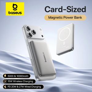 【CCC】베이스어스 10000mAh 마그네틱 파워뱅크 PD 27W, 5000mAh 마그네틱 파워뱅크 PD 20W 카드 크기 파워뱅크 아이폰 17 삼성용