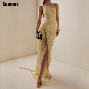 Sumnus 우아한 인어 이브닝 드레스 원 숄더 플리츠 민소매 사이드 슬릿 포멀 드레스 فساتين سهرة 맞춤형