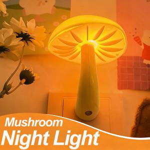 LED 따뜻한 백색광이 있는 센서 버섯 야간 조명, 미국/EU 플러그 벽 소켓 침대 옆 램프, 침실 어린이를 위한 조광 가능 홈 장식