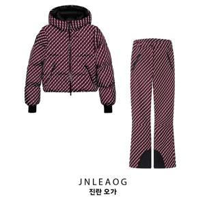 JNLEAOG 가을 신작 여성 패션 스노우보드 시리즈 테크니컬 다운 코튼 재킷과 플레어 팬츠 세트 따뜻한 긴팔
