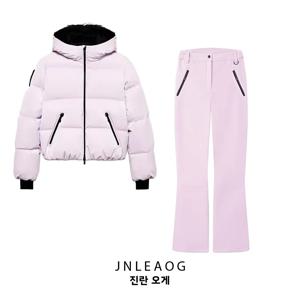 JNLEAOG 가을 신작 여성 패션 스키 시리즈 코튼 자켓 롱 팬츠 스트리트 스타일 후드 지퍼 클로저 레귤러 핏 퓨어 컬러