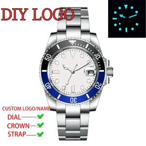 DIY 시계 NH35 36/40mm 실버 케이스 고급 사파이어 크리스탈 무균 다이얼 2색 세라믹 링 시안 루미너스 패션 시계
