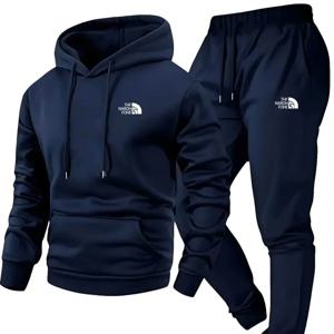 남성용 가을 겨울 패턴 캐주얼 투피스 세트 후드 스웨트셔츠와 포켓이 있는 바지 레귤러 핏 아웃도어 스포츠 슈트
