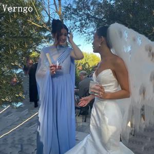 Verngo 스카이 블루 쉬폰 우아한 웨딩 파티 드레스 O 넥 라인 댄스 파티 공식 행사 드레스 현대 파티 가운 맞춤형