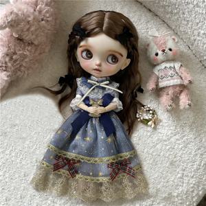 Blythe Doll Dreamy Starry Sky 레이스 공주 드레스 의류 만화 다채로운 케이크 스커트 옷 OB24 OB22 1/6 액세서리