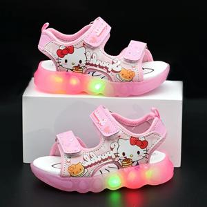 Sanrio Boys Girls Led Light 스포츠 샌들 헬로 키티 여름 키즈 샌들 미끄럼 방지 유아 신발