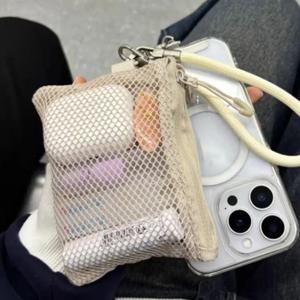 이중 레이어 메쉬 보관 가방 지퍼가 달린 휴대용 여행용 메이크업 가방 미니 세면용품 화장품 정리함 간단한 문구 가방