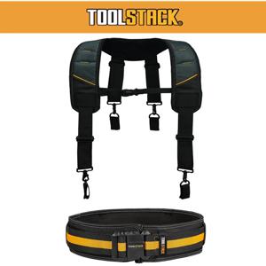 TOOLSTACK 2피스 헤비듀티 공구 벨트 서스펜더 어깨끈 내구성이 뛰어난 퀵 행업 벨트 목수, 전기 기술자, 건설 작업용 벨트
