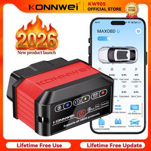 KONNWEI KW905 전문 자동차 ELM327 OBD2 스캐너 레드 블루투스 5.0 안드로이드/IOS용 자동차 코드 리더 자동차 스캐너 진단 도구