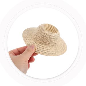 미니 짠 밀짚 모자 17cm 와이드 브림 경량 통기성 속이 빈 태양 모자 여성용 해변 휴가 DIY 인형 집 장식