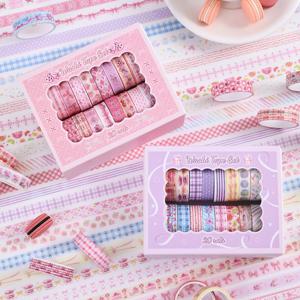 20롤 다채로운 와시 테이프 귀여운 마카롱 색상과 체리 디저트 테마가 있는 스크랩북킹 저널링 플래너 액세서리