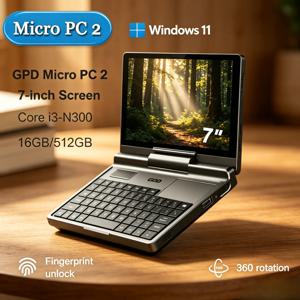 라이즈 마이트 GPD 마이크로 PC 2: 7인치 밝은 터치스크린, 16GB 램, 512GB SSD, N300 CPU, 윈도우 11 초소형 미니 노트북