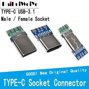 10 개/몫 USB 3.1 유형 C 커넥터 남성/여성 소켓 리셉터클 어댑터 솔더 와이어 케이블 24 핀 지원 PCB 보드 포트
