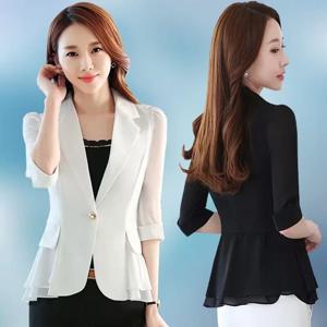 3부 소매 메쉬 프로페셔널 블레이저 OL 자켓 여성용 숏 2026 신상 디자인 센스 수트 여름 화이트 자외선 차단 코트