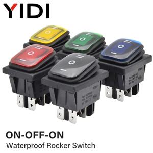 1pc KCD4-203 방수 30x22 로커 스위치 6 핀 래칭 16A 250VAC DPDT ON OFF ON 12V 220V 빨간색 녹색 LED 라이트 버튼 스위치