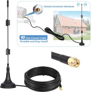2.4GHz Wifi 안테나 연장 케이블 10dbi 5XRange WiFi 부스터 안테나 + WiFi 보안 카메라/WiFi 라우터용 10ft 자기 베이스