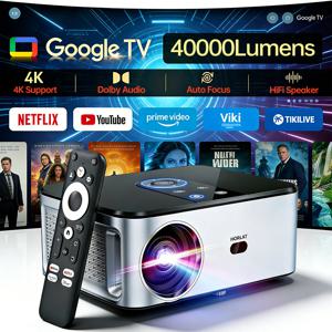 HORLAT 2000안시루멘 4K LED 구글 TV 프로젝터 안드로이드 14 풀HD 1080P 비디오 자동 초점 키스톤 보정 5G 와이파이 휴대용 프로젝터