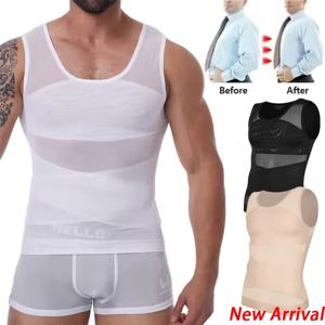 남성용 압축 셔츠 슬리밍 언더 셔츠 바디 셰이퍼 탱크 탑 Gynomastica 민소매 Shapewear 조끼 메쉬 크로스 슈트 3XL