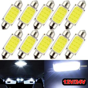 10 개/몫 C5W LED 전구 꽃줄 31/36/39/41mm 12V 24V COB 6500K 흰색 자동차 인테리어 돔 독서 조명 트렁크 번호판 램프 T