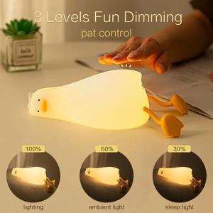 LED 오리 야간등 충전식 터치 실리콘 만화 오리 수면등 침실 장식 어린이 선물