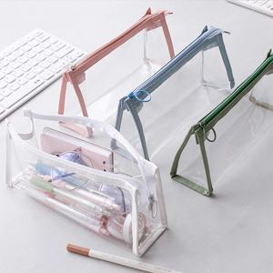투명 연필 케이스 대용량 간단한 펜 가방 Kawaii 화장품 가방 학교 연구 문구 사무용품