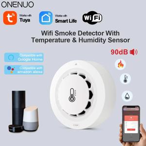 Tuya WiFi 연기 경보 온도 및 습도 감지 3 In1 화재 방지 연기 감지기 센서 스마트 라이프 소방관