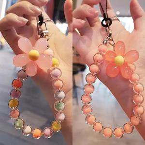 아이폰에 대 한 컬러 구슬 꽃잎 매는 밧줄 삼성 휴대 전화 케이스에 대 한 안티-분실 팔찌 손목 스트랩 자동차 키 체인 귀여운 전화 매력