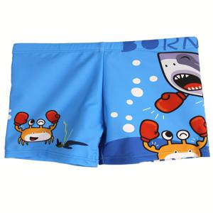 만화 복싱 게 및 상어 패턴 빠른 건조 수영 트렁크, 탄성 허리 비치 반바지, 여름 휴가용 소년 수영복