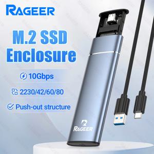 RAGEER 알루미늄 M.2 NVME SSD 모바일 하드 드라이브 인클로저, USB 3.2 Gen 2 10Gbps - NVME M-키/(B+M) 키 SSD 인클로저, 푸시-풀