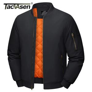 TACVASEN 남성용 클래식 폭격기 재킷 가을 두꺼운 따뜻한 오렌지 라이닝 풀 지퍼 업 방풍 캐주얼 패딩 비행 파일럿 재킷