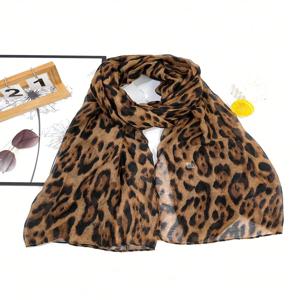 Boho 1pc 세련된 레오파드 프린트 바틱 스타일의 부드럽고 가벼운 여성용 스카프 숄 매일 통근 및 야외 착용에 적합