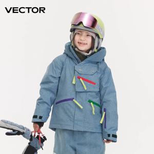 VECTOR 어린이 스키복 후드 스웨터, 두꺼운 보온 방수 장비 재킷, 스노우 재킷