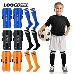 Loogdeel 축구 신 보호 보드 스포츠 양말 세트, 미끄럼 방지 오버 무릎 튜브 양말, 축구 충돌 방지 종아리 레깅스 가드