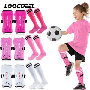 Loogdeel 2Pair 소년 소녀 축구 신 보호 보드 스포츠 양말 세트 어린이 축구 무릎 양말 레깅스 지원 가드 어린이
