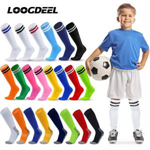 Loogdeel 1Pair 26-45 어린이 축구 압축 스포츠 양말 신축성있는 무릎 높은 튜브 양말 남성 여성 청소년 축구 운동 양말