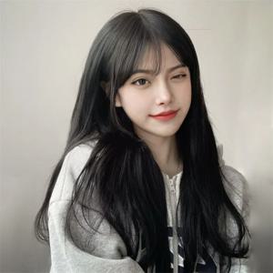 패션 합성 가발 블랙 에어 앞머리, 긴 스트레이트 헤어, 고온 실크, 모든 한국 가발 메커니즘, 풀 헤드 커버