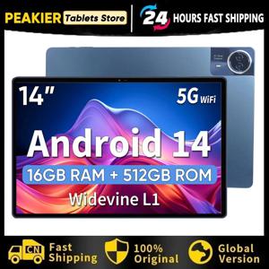 대형 스크린 14.1 인치 태블릿 PC, 안드로이드 14 태블릿, 16 + 512GB 전화 통화, 블루투스 5G 와이파이 패드, 교육 악보 주방용