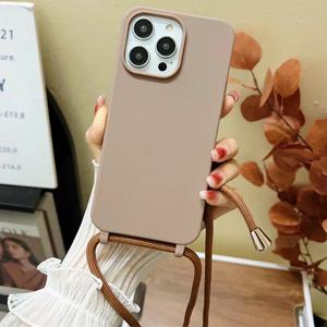 크로스 바디 스트랩 매는 밧줄 실리콘 전화 케이스 iPhone 16 15 14 13 12 Mini 11 Pro Max Plus 캔디 컬러 소프트 TPU 뒷면 커버