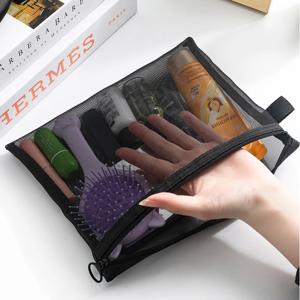 1/5/10pcs 메쉬 지우기 화장품 가방 여성 블랙 메이크업 가방 휴대용 여행 세면 용품 주최자 케이스 립스틱 보관 주머니 선물