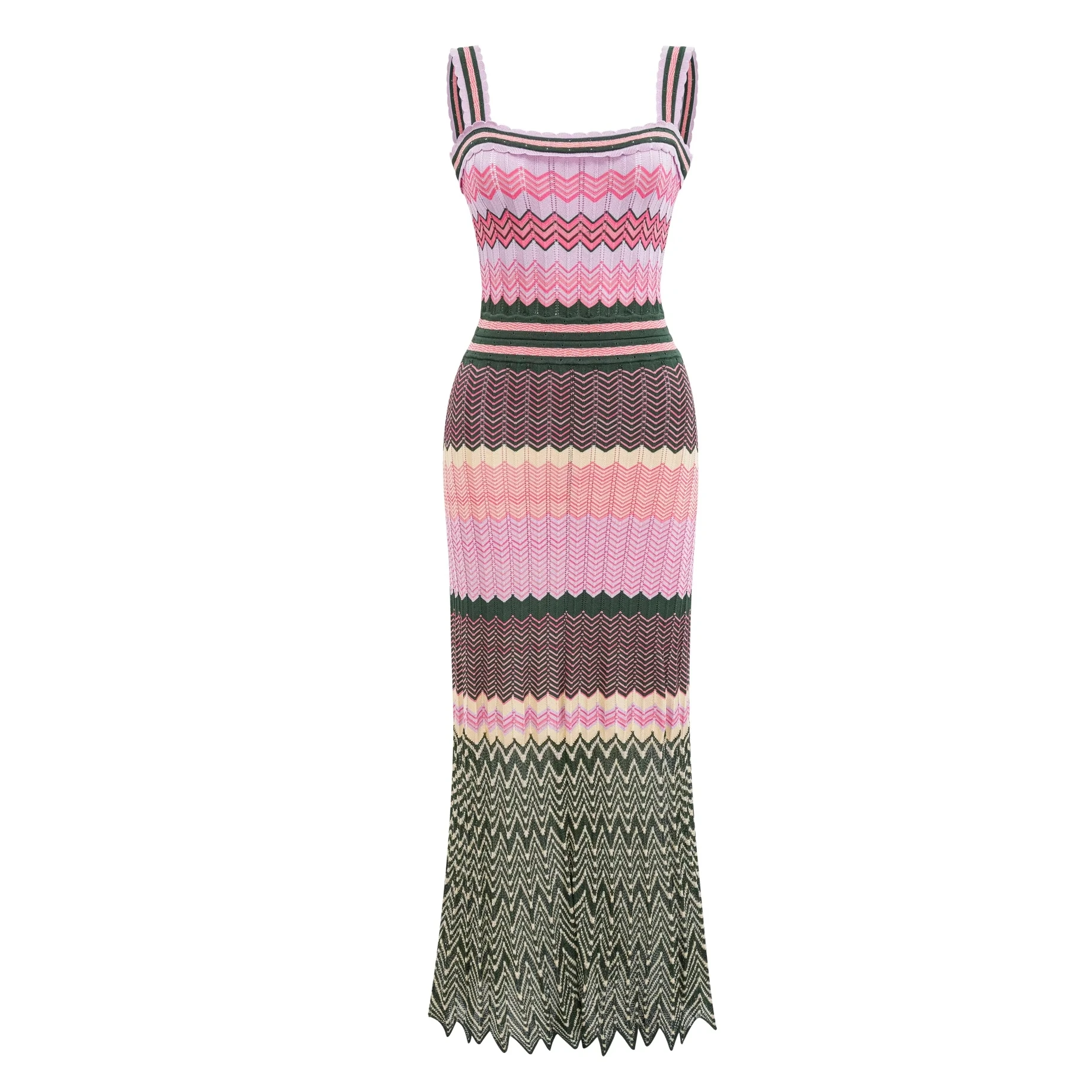 럭셔리 브랜드 디자인 니트 지그재그 고탄성 컬러 민소매 긴 맥시 드레스 여성 아랍 아프리카 인기 Boho 레이디 스커트
