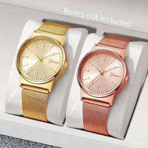 1/2PCS 여성 시계 세트 패션 메쉬 밴드 아랍어 다이얼 쿼츠 시계 여성용 시계 Reloj Mujer(상자 없음)