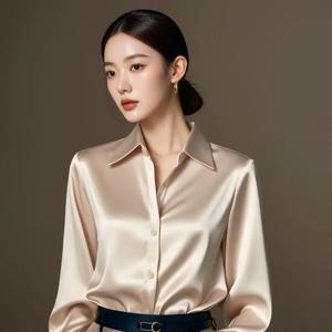 2025 여름 여성 새틴 셔츠 우아한 일반 긴 소매 블라우스 Office 레이디 버튼 업 셔츠 탑 여성 셔츠 블라우스 가을