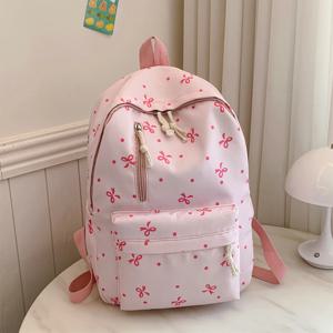 Back To School 시즌 장난스러운 활 프린트 백팩 퀼팅 멀티 포켓 조절 가능한 스트랩 일상 사용을 위한 대용량 백팩