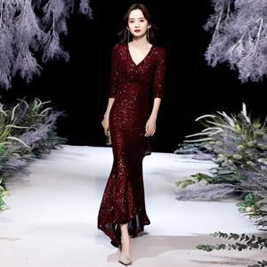 우아한 레드 시퀸 이브닝 가운 여성용 패셔너블한 피쉬테일 롱 드레스 호스티스 이브닝 드레스 파티웨어 웨딩드레스