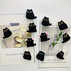 6/9pcs Kawaii 통통한 검은 고양이 냉장고 자석, 장식 플라스틱 수지, 주방 및 사무실에 다용도, 이상적인 휴일 선물