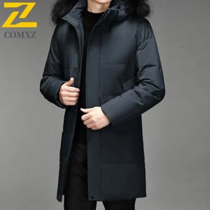COMXZ 프리미엄 남성 롱 다운 재킷 퍼 칼라 후드 아웃도어 스포츠 따뜻한 파카 데일리 캐주얼 경량 겨울 패딩 재킷